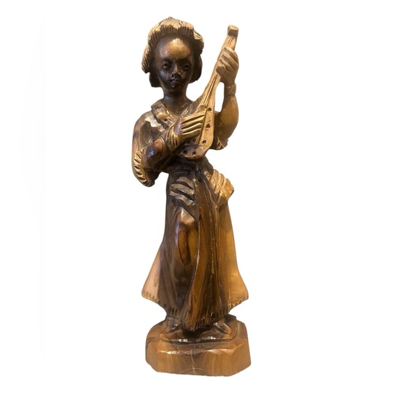 Other - Vintage Hand Carved Wooden‎ Musician Figurine Folk Art Sculpture 9.5" Tall